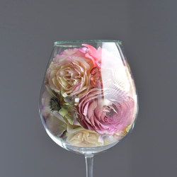 「Luminus」ルミナス　ワイングラスの薔薇のドライフラワー　ガラスドーム 3枚目の画像