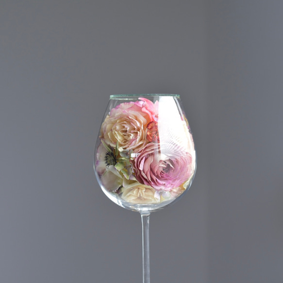 「Luminus」ルミナス　ワイングラスの薔薇のドライフラワー　ガラスドーム 11枚目の画像