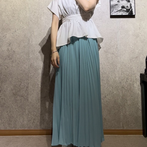 4色即発送✿︎4色美ラインプリーツスカート ロング丈 フレア