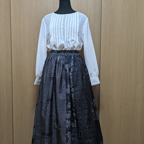 SOLD 着物リメイク ギャザースカート 大島紬 M〜L フレアスカート さら  