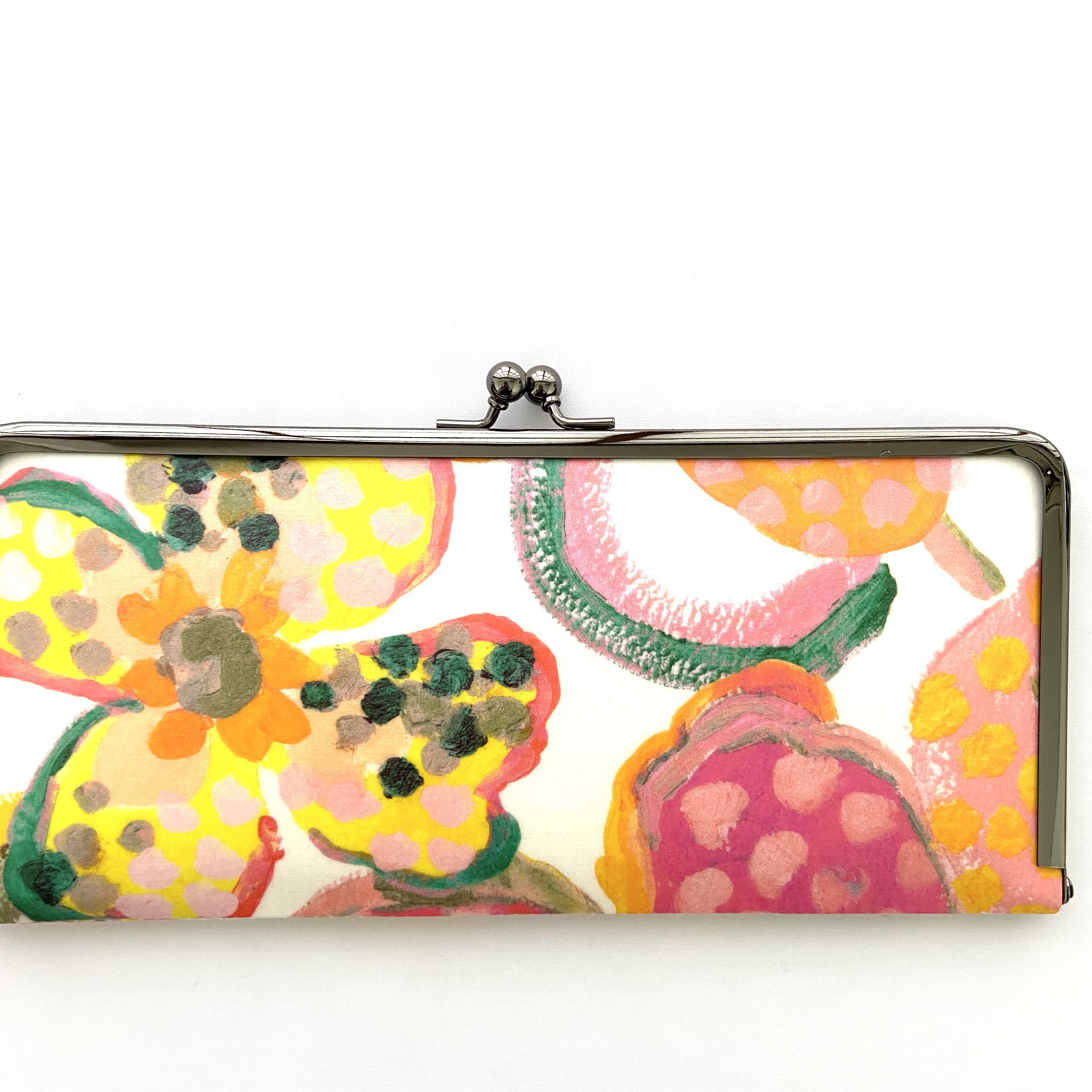 ＊ラミネート＊ がま口長財布 スリム フォーヴィスム・フローラル イエローピンク リバティプリント使用