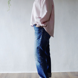 リネン100％【桜ピンクのプルオーバー】仕事　長袖　デザインブラウス　中厚　　 3枚目の画像