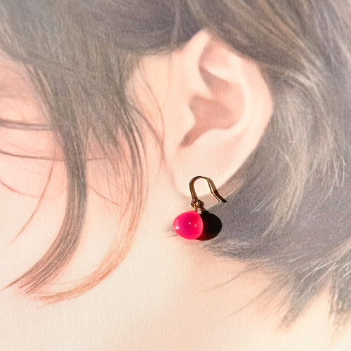 天然石ピアス マロン ピンク 14kgf ジェード シンプル 一粒 彩り2025 