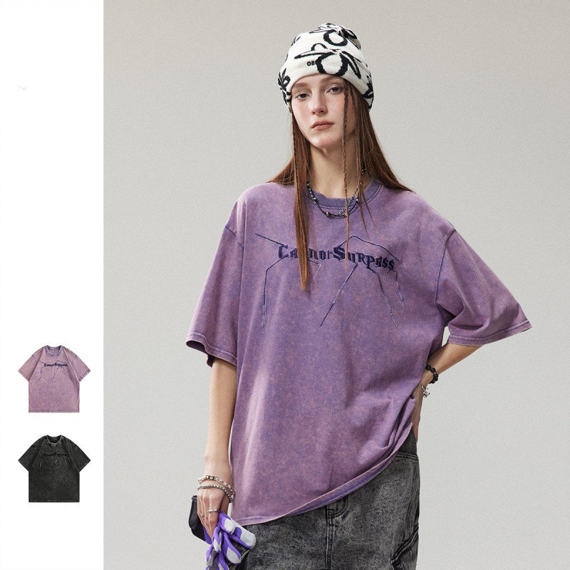 夏のTシャツ男女ゆったりカジュアル百合純綿カップルプリント半袖 W319