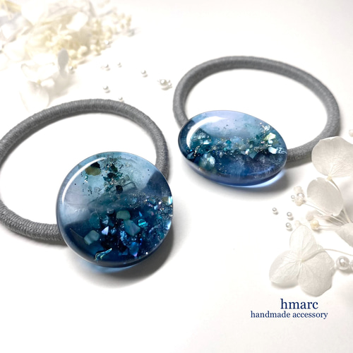 初夏ブルーハートレジンヘアゴム ポニーフック変更可能。 ccccf4b20aa5ee143e1e3f95fa0bab