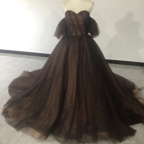 パーティードレス 黑 ベアトップ リボン サテン スレンダーライン 拳式  