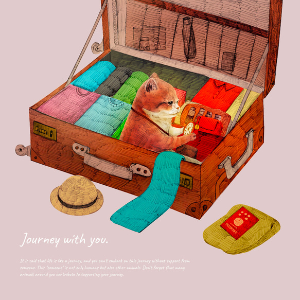Original手帳型iPhoneケース「Journey with you 一緒にいく気のネコ」 2枚目の画像