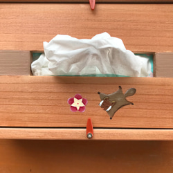 　箱なしソフトパックのテッシュケース　197㎜×178㎜×厚み5㎝のパック　木製box　蓋を載せるタイプ　ムササビの絵柄 4枚目の画像
