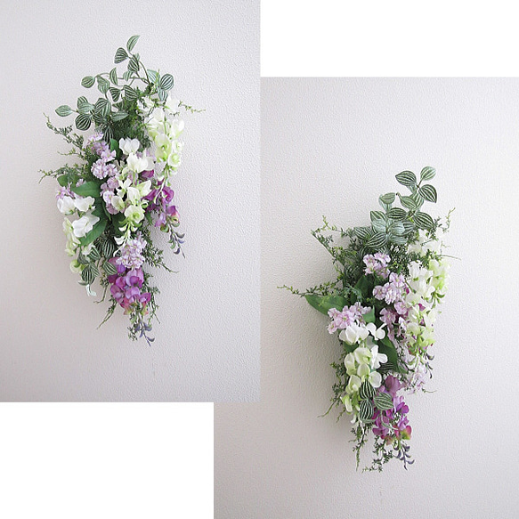 藤と撫子入り壁飾り　造花　アーティフィシャルフラワー　ｃｍｗｈ103 3枚目の画像