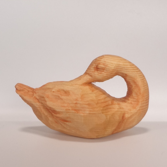 木彫刻 アート 『 鴨 』 鳥 オブジェ オリジナル 芸術　ハンドメイド 松 手彫り 2枚目の画像