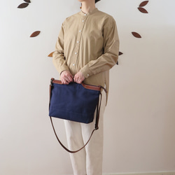 Paraffin canvas  2WAY (tote & Shoulder) bag 「advantage」NAVY 2枚目の画像