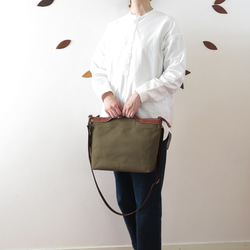 Paraffin canvas  2WAY (tote & Shoulder) bag 「advantage」KHAKI 2枚目の画像