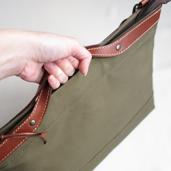 Paraffin canvas  2WAY (tote & Shoulder) bag 「advantage」KHAKI 9枚目の画像