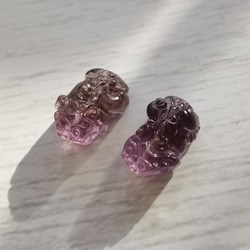 干支 天然アメジスト財守る神獣「貔貅」ヒキュウ彫☆ペア 約18㎜ 風水