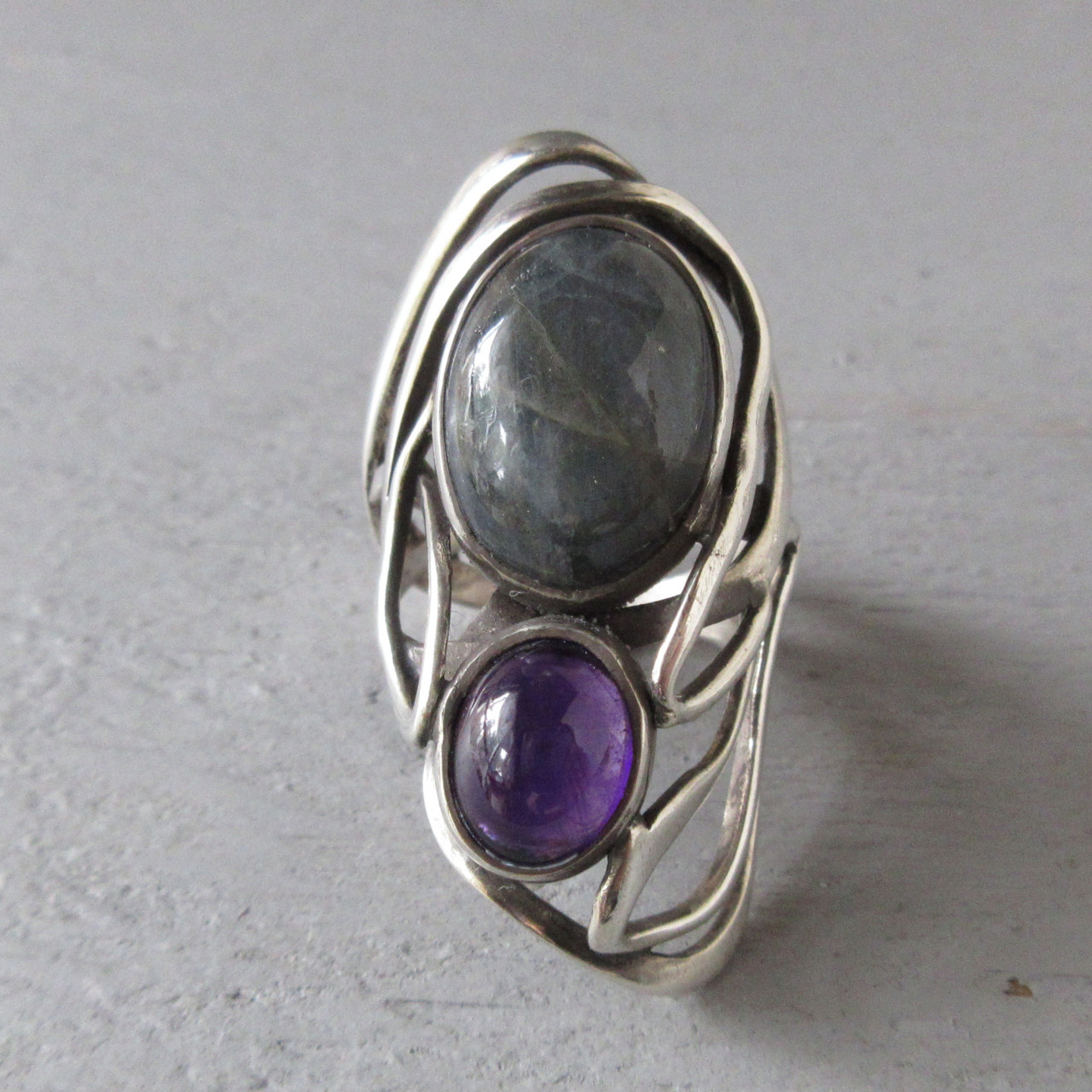 アメシスト×ラブラドライト　二つ石のシルバーリング