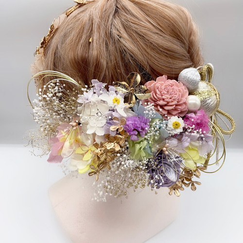 和装髪飾り ヘッドドレス 水引×金箔×カチューシャ ヘッドドレス  