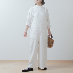 寬鬆可愛工裝褲寬褲 - 亞麻/米白色 第11張的照片
