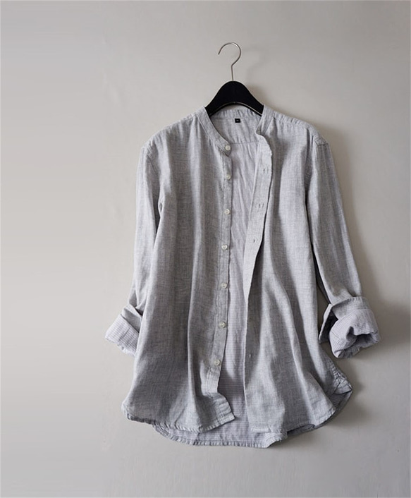 シンプルな純コットン長袖レディースシャツトップス 5枚目の画像