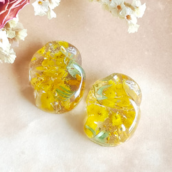 レジン ピアス イエロー ドライフラワー 春 夏 1粒タイプ カスミソウ 不規則 レジン ピアス イエロー ドライフラワー 春 夏 1粒タイプ カスミソウ