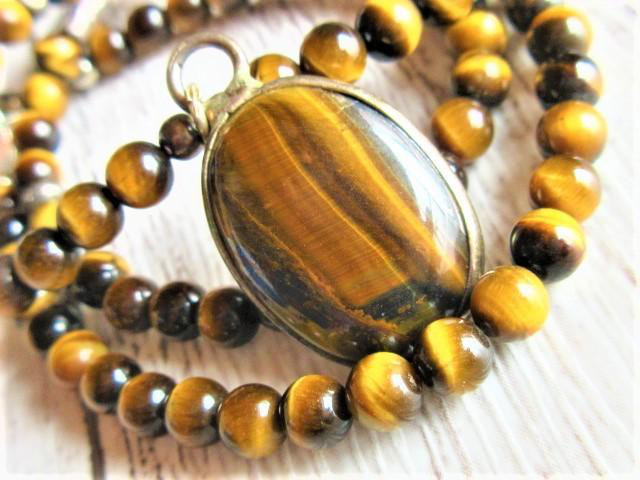 【B98】　ネックレス　トラメ石　タイガーアイ　銀細工　天然石　半貴石　天然石ビーズアクセサリー