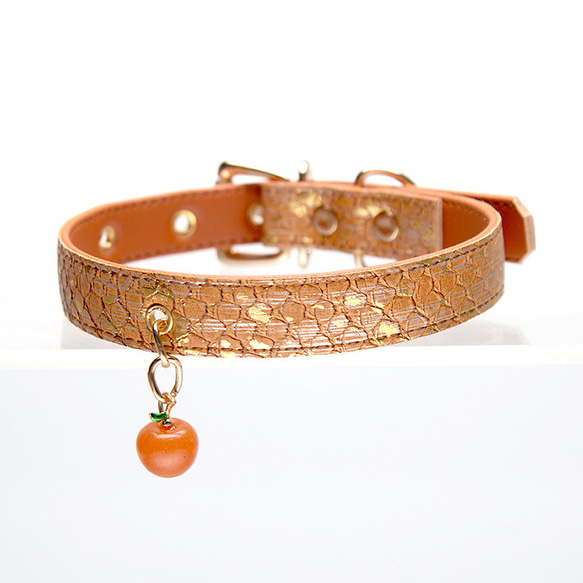 閃亮皮革項圈橙色原宿風格帶環可愛時尚配件 第2張的照片