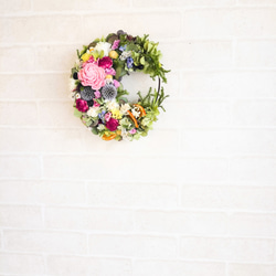 【母の日】お花畑のような紫陽花の三日月リース　　ドライフラワー　紫陽花　新築祝い　玄関リース　結婚祝い　 8枚目の画像