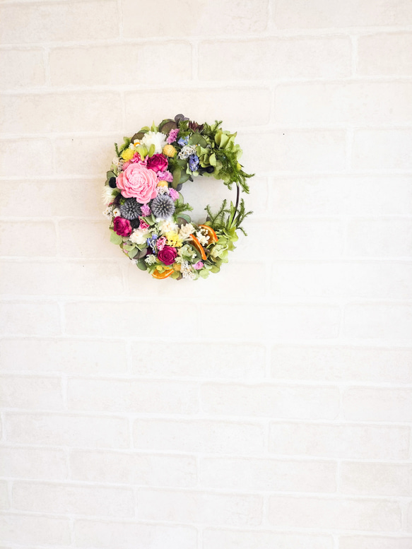 【母の日】お花畑のような紫陽花の三日月リース　　ドライフラワー　紫陽花　新築祝い　玄関リース　結婚祝い　 8枚目の画像