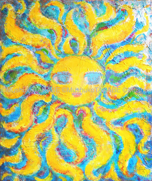 太陽に向かって】絵本の様な絵 アクリル絵画 アートの原画販売
