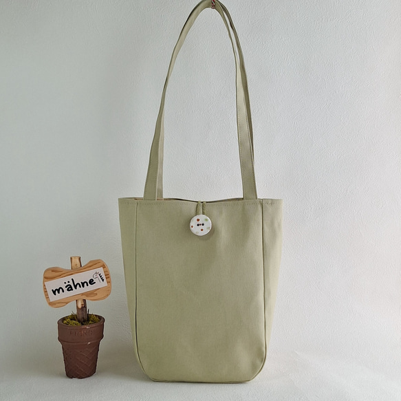 信楽ボタン×倉敷帆布 持ち手の長い ショルダートートバッグ
