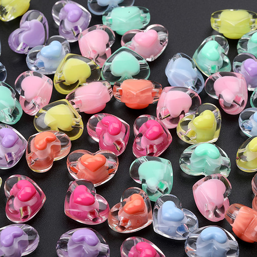 A5035 60個 アクリルビーズ ハート型 ミックスカラー 13×17mm 3 x（20