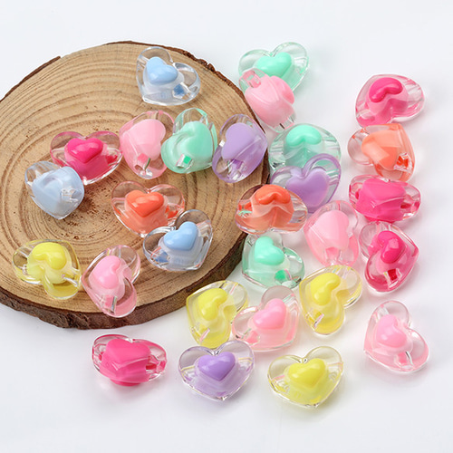 A5035 60個 アクリルビーズ ハート型 ミックスカラー 13×17mm 3 x（20