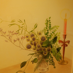 【夏至を迎える　ー花と花器と蝋燭ー】原画　額装 4枚目の画像