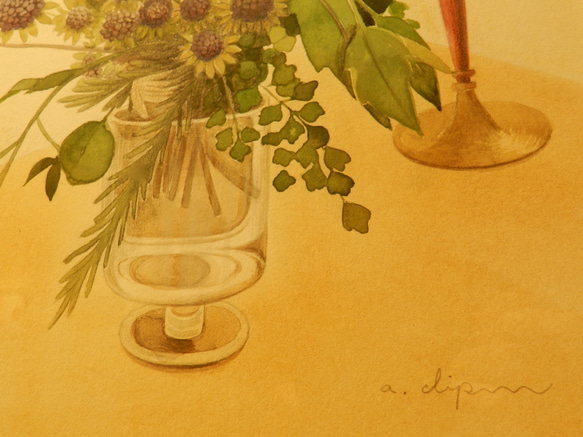 【夏至を迎える　ー花と花器と蝋燭ー】原画　額装 7枚目の画像