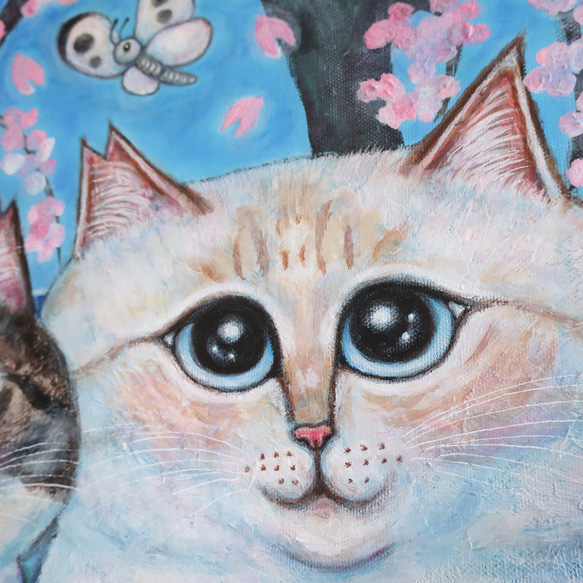 原画「仲良しさくらねこのいる桜咲く丘」 F10号  #絵画 #ねこ #原画 #猫の絵 #イラスト #アート #さくらねこ 12枚目の画像