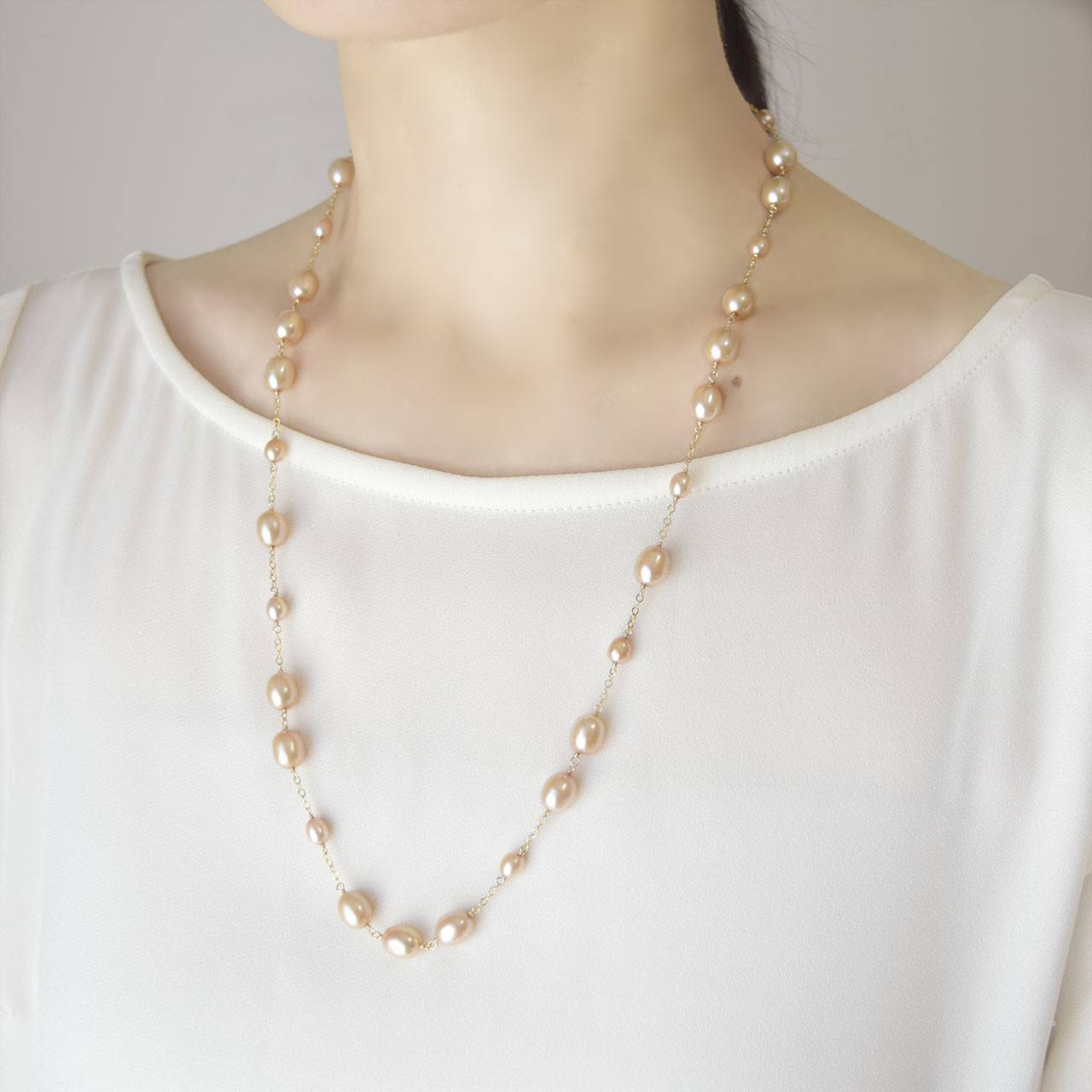 【14kgf】シャンパンゴールドパールの60cmネックレス