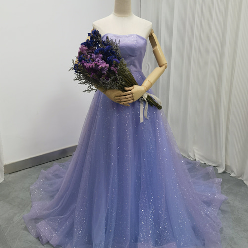 送料無料！カラードレス パープル キラキラチュール 取り外しオフ  