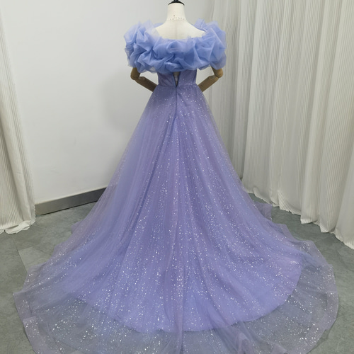 送料無料！カラードレス パープル キラキラチュール 取り外しオフ  