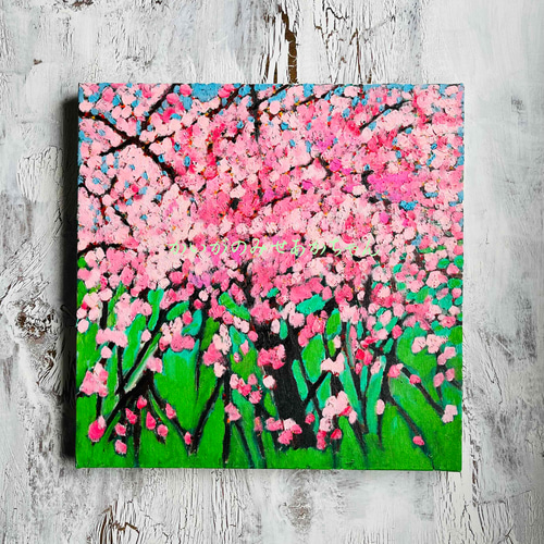 46㎝角「櫻2024」S8・原画・油彩 N 絵画 かいがのみせあかちゃん 通販  