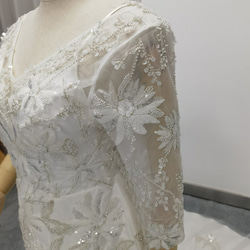 送料無料！ウェディングドレス 3D立体レース刺繍 マーメイドライン 七分袖丈 披露宴/結婚式  華やか 3枚目の画像