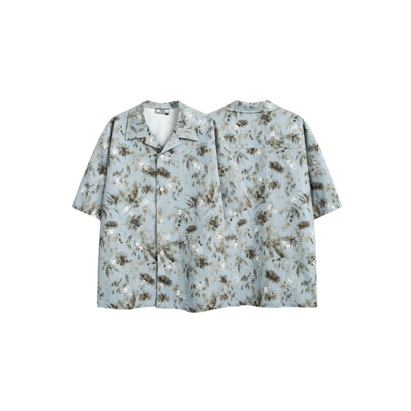 オシャレ感のある半袖花柄シャツゆったりシャツ夏の薄手コート男女兼用 W322 2枚目の画像