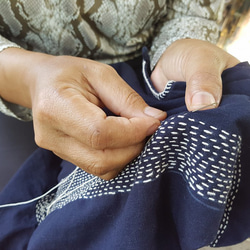 女性用藍染め草木染め刺繍トップスオーガニック純綿手刺繍トップス手織りワイドバージョン刺し子刺繍 - 海クリスマス交換ギフト友人誕 20枚目の画像