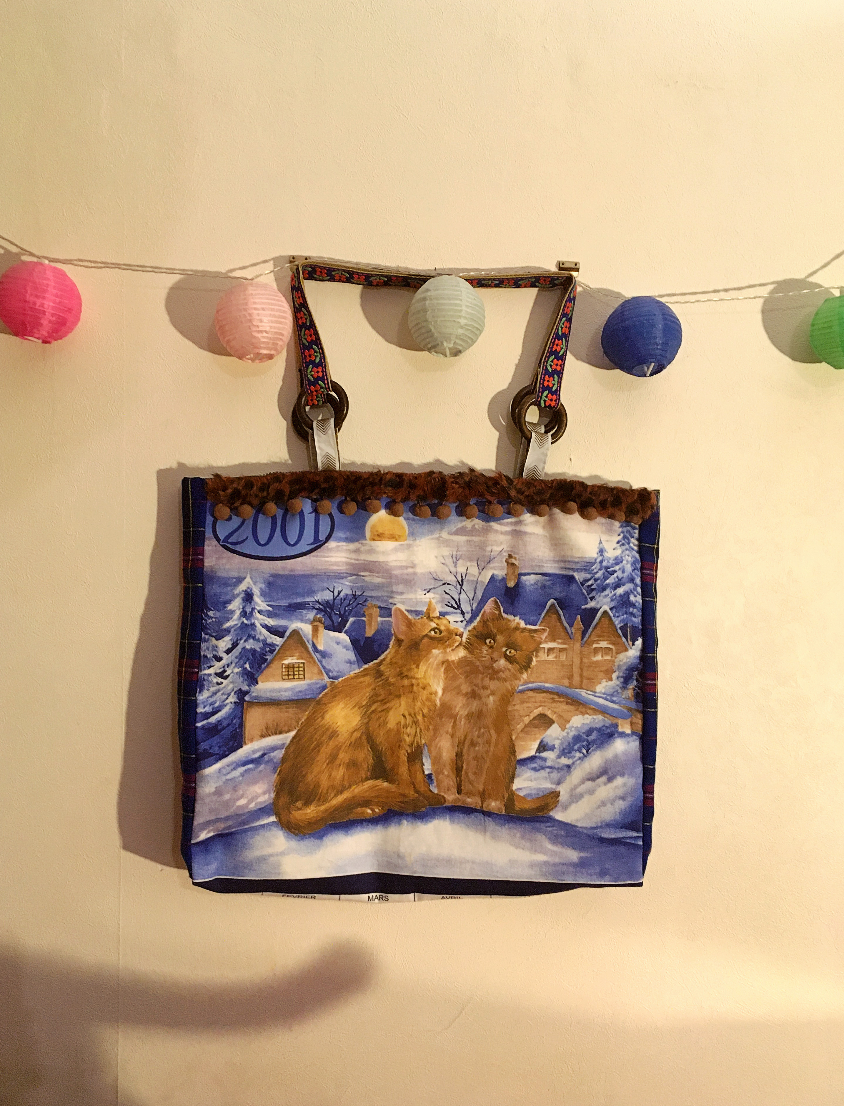 ネコモチーフ vintage コラージュ バッグ made in France フランス製