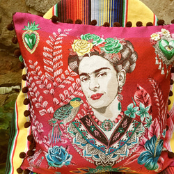 Frida Kahlo クッションカバー red pink ポンポン made in France フランス製 3枚目の画像