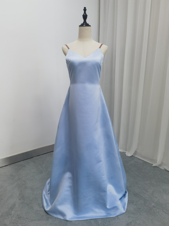 送料無料！パーティードレス キャミソール Vネック 薄青 スレンダー  