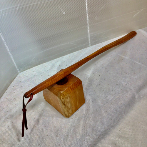 天然木 けやき ロング靴べら／けやきスタンドセット 一点物 手造り 靴