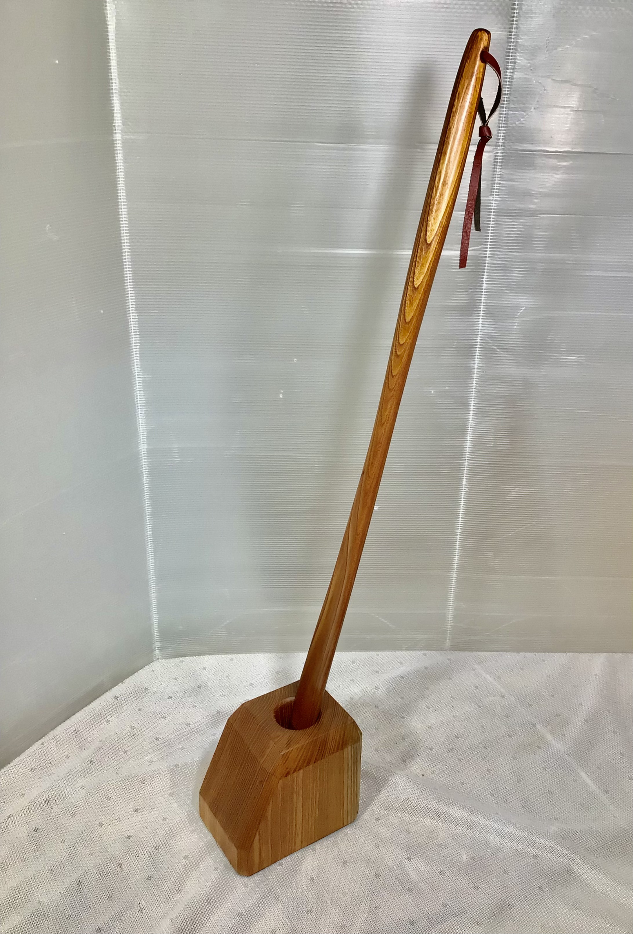 天然木　けやき　ロング靴べら／けやきスタンドセット　一点物　手造り