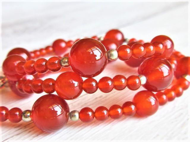【C1】　ネックレス　赤めのう　恋愛　天然石ビーズアクセサリー　半貴石　天然石