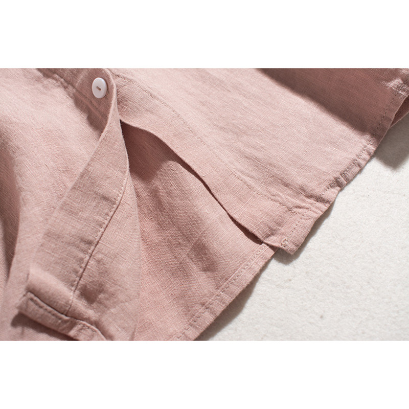 レース襟リネンシャツ　ゆとりリネン長袖シャツ　水洗いリネンシャツ　貝ボタン　3色　フリーサイズ　L341