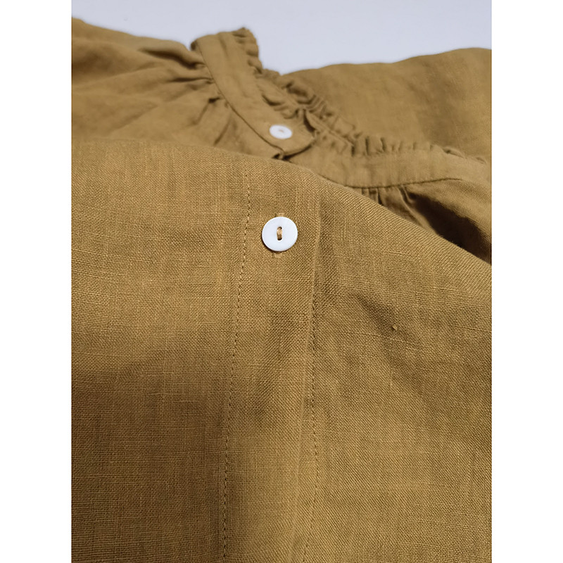 レース襟リネンシャツ　ゆとりリネン長袖シャツ　水洗いリネンシャツ　貝ボタン　3色　フリーサイズ　L341