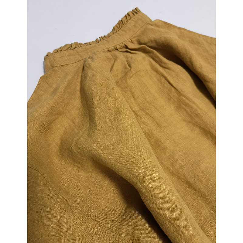 レース襟リネンシャツ　ゆとりリネン長袖シャツ　水洗いリネンシャツ　貝ボタン　3色　フリーサイズ　L341